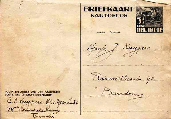 Briefkaart Voorzijde aan J. Kuijpers Bandoeng