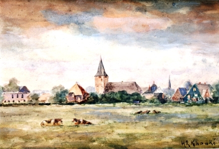 Gezicht op Hengelo met twee kerken door H.E.Knaake.scan