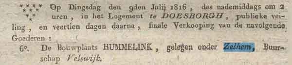 Hummelink Arnhemsche courant 25 06 1816