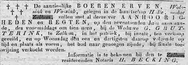 Wolsink Wossink Arnhemsche courant 11 07 1833