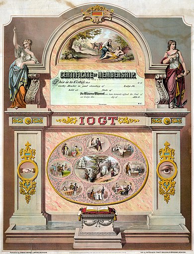 2a International Organisation of Good Templars membership certificate 1868